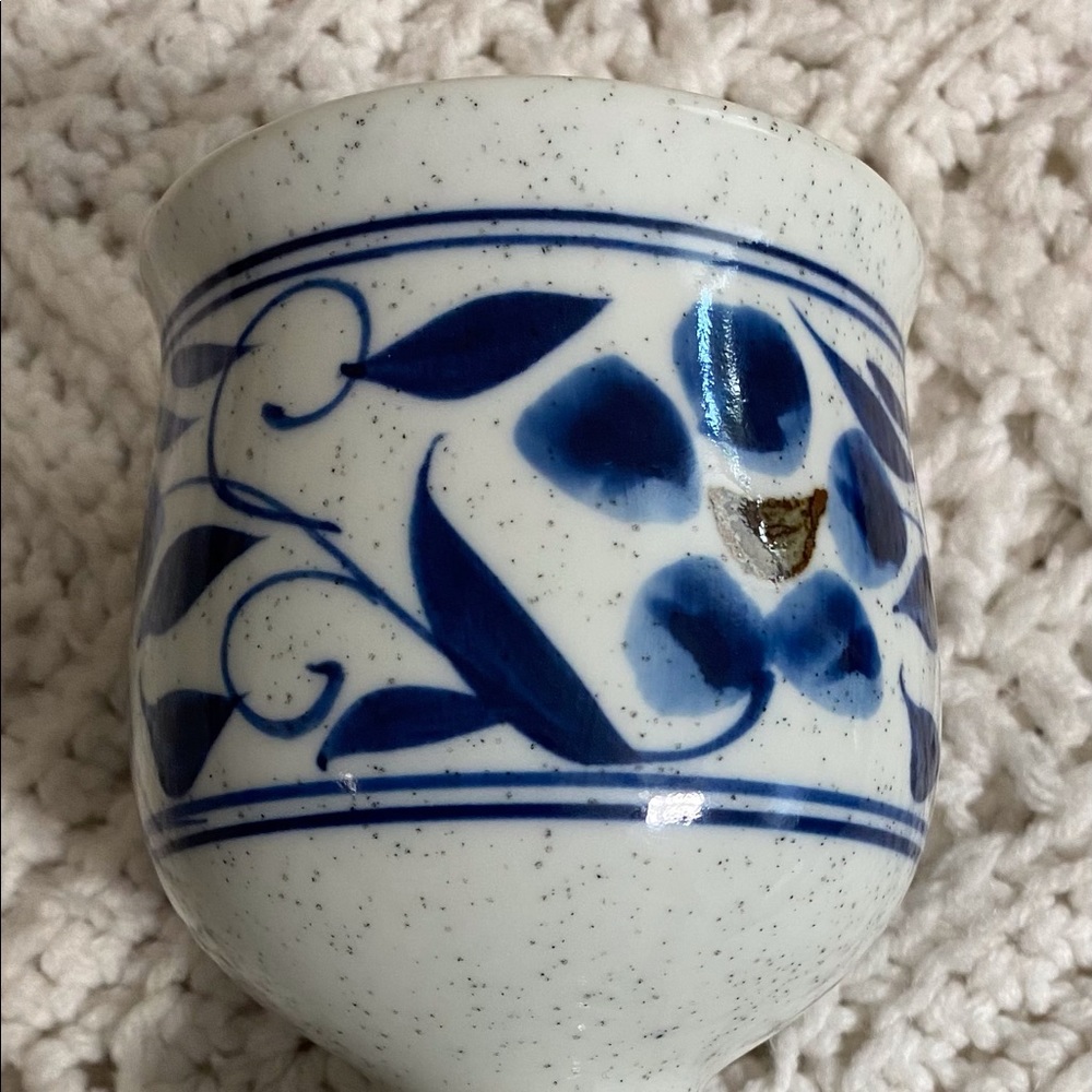 Vintage ceramic goblet Hacienda Hozan Otagiri Japan Handcrafted Blue Floral 6”